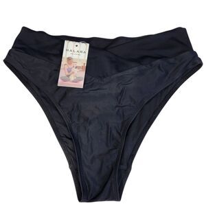 Halara Size Large Black Crossover Medium Coverage Bikini Bottom Swimsuit NWT